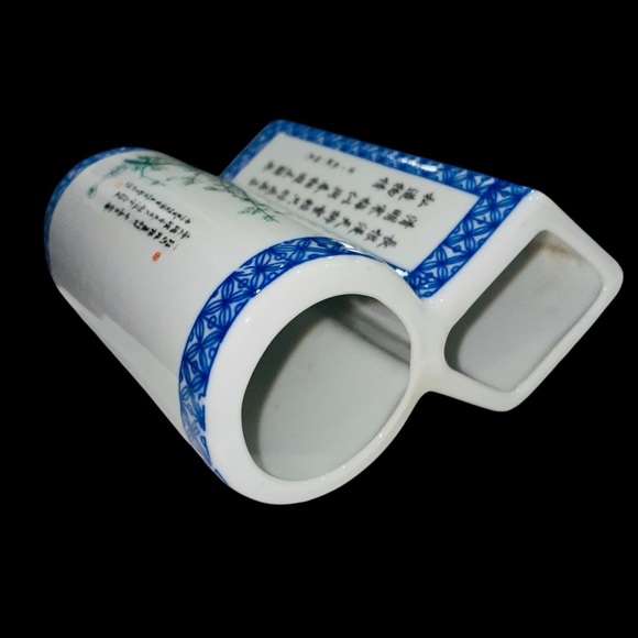 Antique Vintage Chinese Porcelain Brush Pot /Vase with Calligraphy Floral Design - Picture 5 of 13